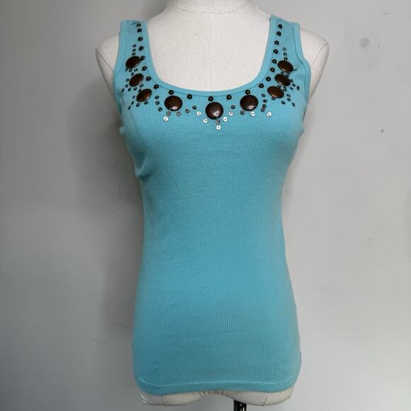 Vintage Y2K FANG Aqua Embellished Tank Top Indie Glam Boho Grunge Sleeze Fairy M - Picture 6 of 7